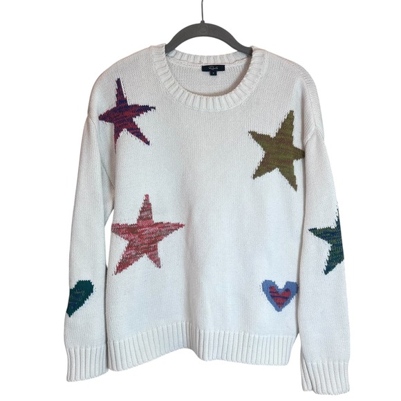 Rails Zoey Ivory Rainbow Stars Hearts Cotton Cashmere Knit Sweater Small 892-307 - Picture 2 of 6